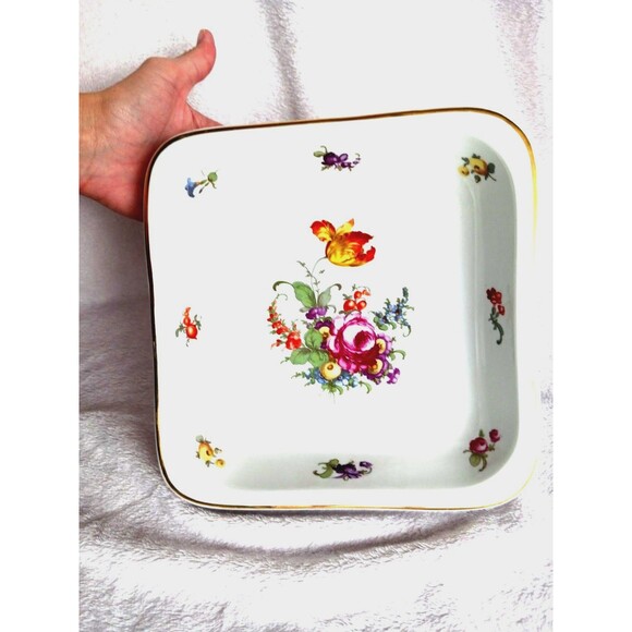 Antique Epiag Czech Serving Dish Gold Gilt Floral Flowers Square 8.5 inch - Picture 13 of 16